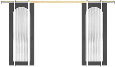 Vente-unique Dubbele schuifdeur met inbouwsysteem in hout en MDF - zwarte boog en gehard geribbeld glas - 2 x H205 x B83 cm - ODEZA