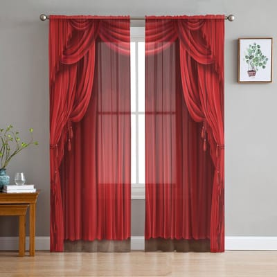 Rode Gordijnen Podiumkunst Tule Gordijnen Voor Woonkamer Huisdecoratie Raam Gordijn Keuken Transparant Voile Gordijn 135W x 114H(cm) brown