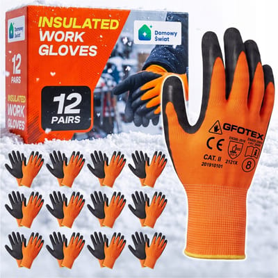 Wintergeïsoleerde latex werkhandschoenen, 12 paar, warme thermische voering, polyester basis, latex gecoate handpalm, getextureerde grip, bescherming tegen koude weersomstandigheden, geschikt voor