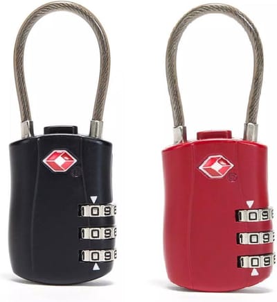 SUNMOOL TSA Kofferslot 3 Cijfers - Reisslot - Reis Cijferslot - Cijferhangslot - Hangslot - Bagageslotjes - Slot voor Bagage - Zwart & Rood - 2 Stuks