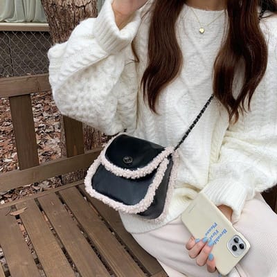 Nieuwe Koreaanse Stijl Herfst en Winter Mode Ketting Lamsvacht Crossbody Tas voor Dames Ins Eénschouder Halfronde Zadel Tas gray
