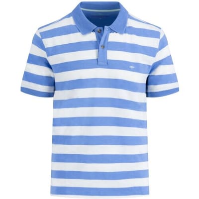 Fynch-Hatton Polo Striped Slub Cotton Subtle Texture Crystal Blue / male
