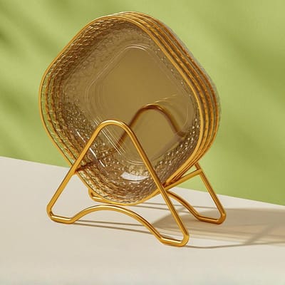 5 stuks Borden Set Gouden Rand Vierkante Serveerschaal Afvalbord Spuugbotbord Fruitbord Dessertbord Taartbord Snackpla