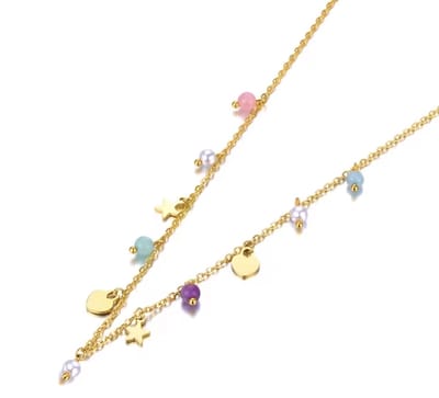 Ketting Meisje Bedel- Meisjesketting Bedel- Ketting Hartjes Sterretjes- Goudkleurige Meisjesketting- Stainless Steel- Cadeau Meisje- LiLaLove- Kind