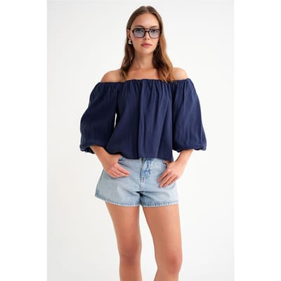 Modal Gemengde Blouse met Madonna Kraag en Rimpeldetail