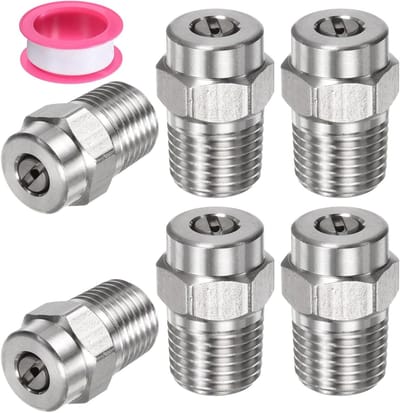 6 Stuks Vervangende Spuitmondjes - 25 Graad 1/4 Inch NPT Mannetje voor Hogedrukreinigers, RVS met Dichtband, Ideaal voor Effectieve Reiniging en Tuinonderhoud