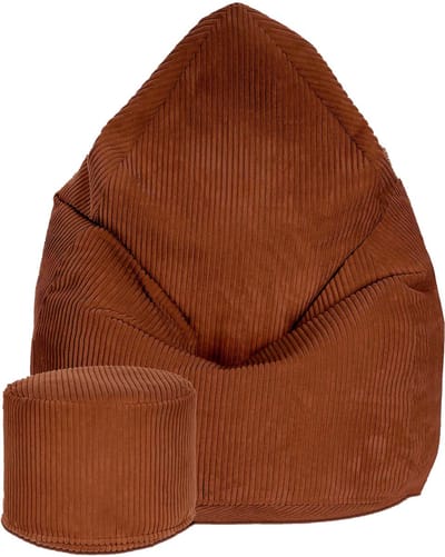 DreamRoots Zitzak voor Volwassenen of Kinderen – Corduroy Beanbag met Voetsteun en Afneembare Hoes – Inclusief Vulling – 80x80x120 cm – Indian tan