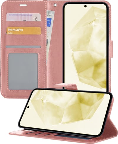 Hoesje - Met Pasjeshouder - Geschikt voor Samsung Galaxy A35 - Luxe Bookcase Portemonee - Flip Case - Kunstleer Book Case - Flipcase - Book Cover - Walletcase - Portemonneehoes - Telefoonhoesjes - Rosé goud