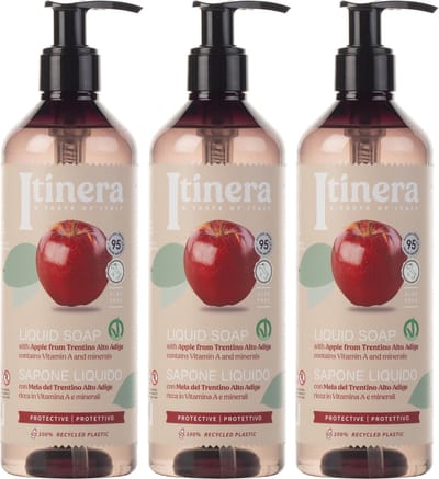 ITINERA - Beschermende vloeibare zeep met appel uit Trentino, 95% natuurlijke ingrediënten 370 ml (3 stuks)