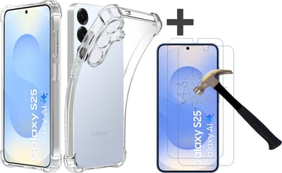 Hoesje met 2 Stuks Screenprotectors Geschikt voor Samsung Galaxy S25 Hoesje Siliconen Shockproof Case - Arara Backcover- Transparant