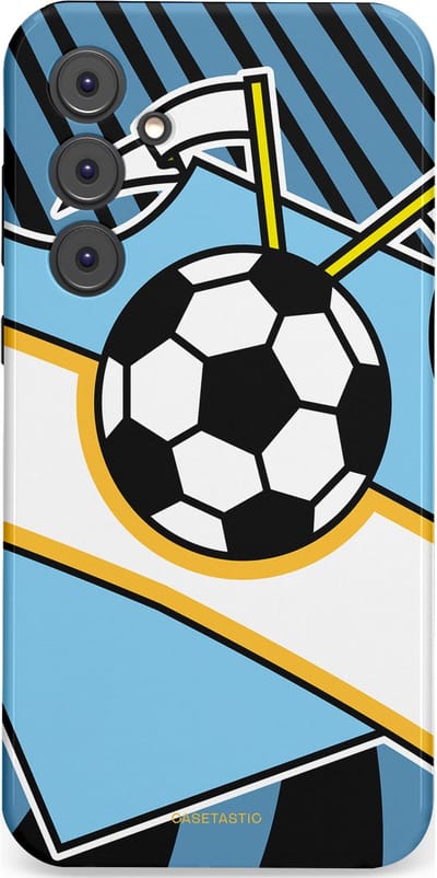 Casetastic hoesje geschikt voor Samsung Galaxy A35 - Dubbellaagse bescherming - Kampioensbal - Fashion Case - Lichtblauw Zwart Wit