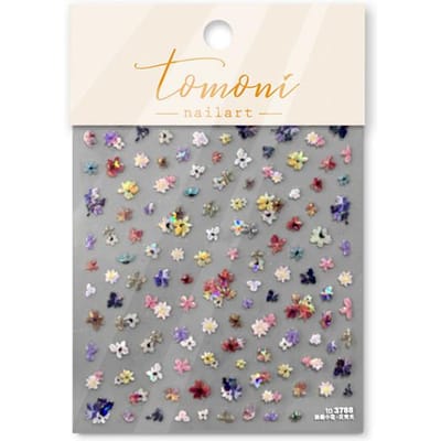 Autocollants pour ongles adhésifs de haute qualité en forme de fragments de verre scintillants colorés, fleurs sauvages printanières, décorations artistiques, design T-3784