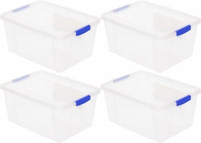 4x Opslagbakken/organizers met deksel 16 liter 40 cm transparant - Opbergbakken - Organizers/opbergbakken - Woonkamer/badkamer spullen opruimen