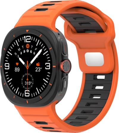 Stravo Heavy Duty Siliconen Sport Bandje – Geschikt voor Samsung Galaxy Watch Ultra 2 (2026) / Ultra (2024/2025) – Tweekleurig Horlogebandje – Oranje / Zwart