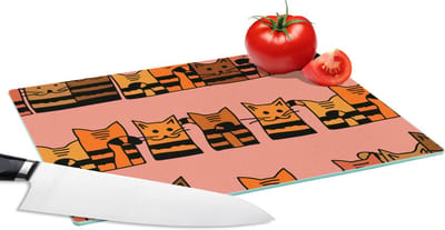 Glazen Snijplank - 28x20 - Katten - Patronen - Dieren - Kinderen - Snijplanken Glas