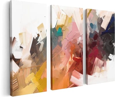 Artaza Canvas Schilderij Drieluik Abstracte Kunst - Kleurrijke Olieverf - 120x80 cm - Wanddecoratie Woonkamer - Schilderijen - Muurdecoratie