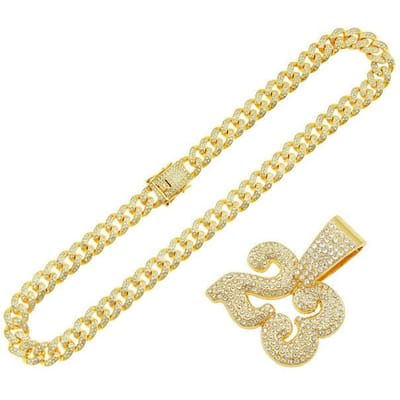 Hip Hop Mannen Vrouwen 23 Nummer Hanger Ketting Iced Out Bling Crystal 13mm Cubaanse Ketting Choker Kettingen Fashion Rock sieraden Gift beige