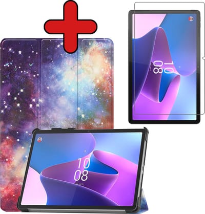 Hoesje - Geschikt voor Lenovo Tab P11 Pro - Met Screenprotector - Trifold Bookcase Hoes - Hard Cover Case - Met Uitsparing Geschikt voor Lenovo Pen - Hardcover Book - Tablethoes - Galaxy