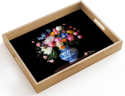 Dienblad hout 40x30 cm - Schootdienblad - Rozen - Bloemen - Vaas - Boeket - Borrelplank rechthoek - Plateau dienbladen