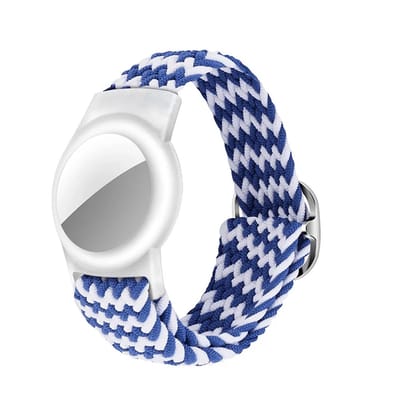 Consumerce® Nylon Loop Armband Geschikt voor AirTag met Klittenband Sluiting – Blauw/Wit - Kind Polsband – Kids GPS Horloge – Peuter – Tracker – Ouderen – Kinderhorloge – Kinderen – Volgsysteem – Trackers Armbanden