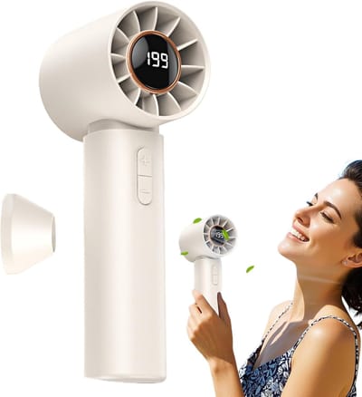 Kleine ventilator | Persoonlijke handheld bladloze ventilator met Air Turbo Tech, multi-speed aanpassing, werkt op batterijen, coole gadgets voor kamperen, werken - wit