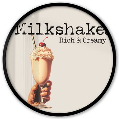 Poster in lijst Rond - Fotolijst 40x40 cm - Posters - Milkshake - Kers - Rietje - Ronde posterlijst zwart - Decoratie - Wanddecoratie woonkamer - Muurdecoratie slaapkamer