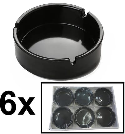 Decopatent - 6 Stuks Asbak Rond 10.4 Cm - Voordeelverpakking - Thuis / Horeca / Terras / Tafel Asbakken - Stapelbare Asbakken Set - Asbak voor Binnen en Buiten gebruik - Stijlvolle Keramiek Ronde Asbak - Afm: 10.4 x 10.4 x 3 Cm. - Kleur: ZWART