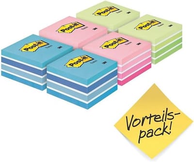 Zelfklevende Notitieblokjes 76 x 76 mm - Pastel Blauwe, Groene en Roze Kleuren - 450 Vellen