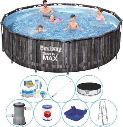 Steel Pro MAX Wood 427x107 cm - Zwembad Combinatie Deal
