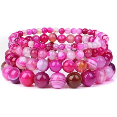 Bixorp Gems Roze Botswana Agaat Edelsteen Armbanden set 4mm + 6mm + 8mm + 10mm - Edelstenen Armbanden Bundel Cadeau