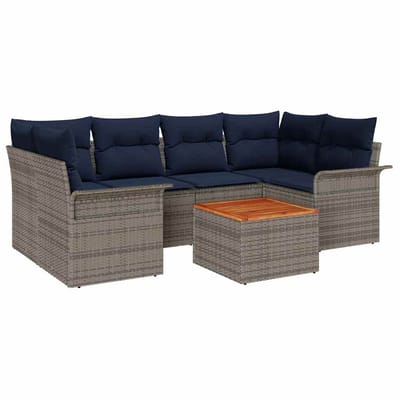vidaXL - Tuinbank - Set - 7 - st - 6-Aantal - zitplaatsen - Grijs - en - Marineblauw