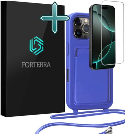 Hoesje Geschikt voor iPhone 16 Pro Pashouder Case Siliconen Hoes Met Koord Met Screenprotector - Hoes Geschikt voor iPhone 16 Pro Met Telefoonkoord Hoesje Back Cover Met Pasjeshouder - Felblauw