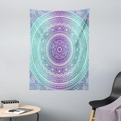 ABAKUHAUS Blauw en Violet Wandtapijt, Mandala Ombre Oosterse Mystieke Abstracte Ouderwetse Boheemse Inheemse Kosmos Kunst, 110 x 150 cm, Paars
