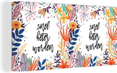 Canvas Schilderij Get well soon - Quote - Planten - 40x20 cm - Wanddecoratie