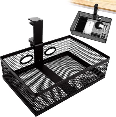 360° onder het bureau, lade-organizer, potloodlade, 25 x 17 x 7,5 cm, ondertafellade, draaibare bureau-organizer met 2 kabelgaten, geschikt voor thuis, kantoor, school, zwart