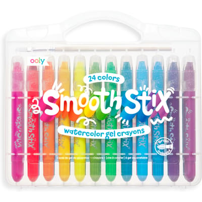 Ooly - Smooth Stix Watercolor Gel Crayons - 24 Kleuren Aquarel Gelkrijt - Inclusief Penseel - Wateroplosbaar - Met Plastic Draaidopjes - In Handig Reisetui - Geschikt Vanaf 3 Jaar