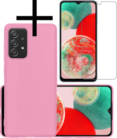 Hoesje - Met Screenprotector - Geschikt voor Samsung Galaxy A23 - Sterk & Shockproof - Back Cover - Siliconen Case - Telefoon Hoes - Lichtroze