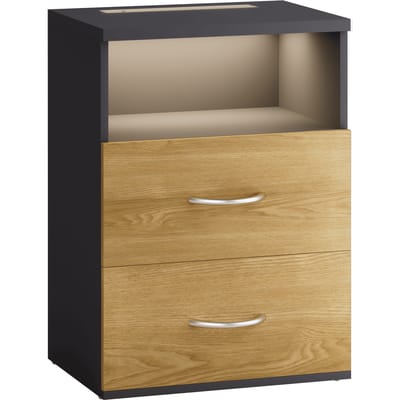 CASARIA Nachtkastje - LED Verlichting 2 Lades 40x28x55cm - HoutAntr
