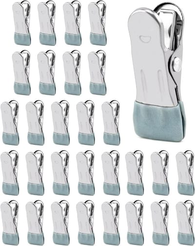 30 Stuks RVS Wasknijpers zonder Merktekens, Antislip Clips voor Sokken, Handdoeken en Voedselafsluitingen (Grijs)