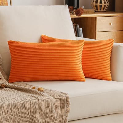 Famanu - Herfst corduroy kussenhoezen 30x50 cm oranje, ribfluwelen sierkussenhoezen voor bank stoel slaapkamer, set