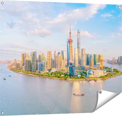 Gards Tuinposter Skyline Shanghai Stad in China - 100x80 cm - Tuindoek - Tuindecoratie - Wanddecoratie buiten - Tuinschilderij
