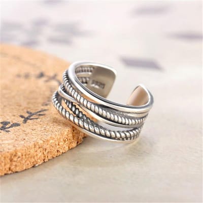 Bague en argent 925 au design vintage, marque de luxe, anneaux tissés en fil torsadé croisé pour femmes/hommes, livraison directe Resizable gray