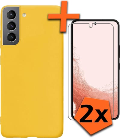 Hoes - Met 2x Screenprotector - Geschikt voor Samsung Galaxy S22 - Sterk & Shockproof - Back Cover - Siliconen Case - Telefoon Hoes - Geel