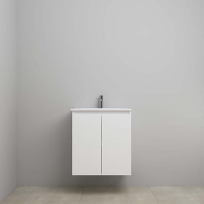 On-Line Onderkast - 60 cm - Voorgemonteerd - Greeploos 2 Deuren - Porseleinen Wastafel - 1 Kraangat - Mat Wit