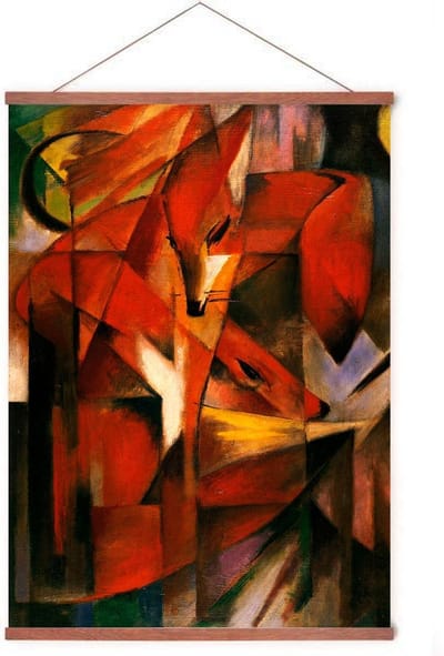 Poster In Posterhanger - Foxes - Kader Hout - Franz Marc - Dieren - Vos - Kunst - 70x50 cm - Ophangsysteem