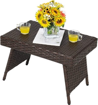 Rotantafel inklapbaar, bijzettafel polyrotan tuintafel, bistrotafel, koffietafel 60 x 40 x 40 cm, balkontafel, theetafel bedtafel voor tuin, woonkamer, balkon, bruin (met pvc-plaat)