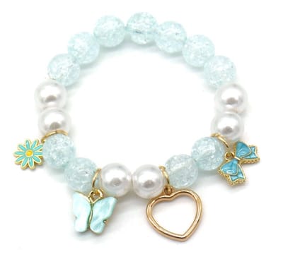 Armband Kinderen - Kinderarmband - Bedelarmband - Kralen - Blauw - Hartje - Vlinder – valentijn – cadeau