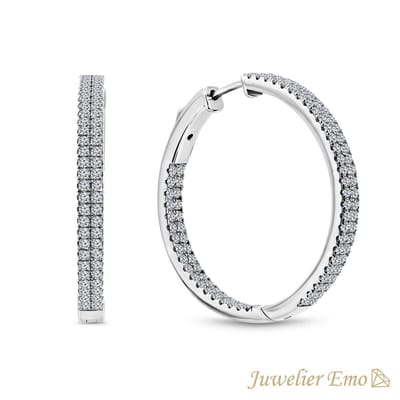 oorringen Zilver met Dubbele Zirkonia stenen – Diameter 35 MM