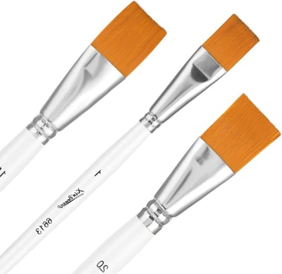 3-delige Kwastenset met Nylon Platte Kwasten in 3 Maten voor Schilderen, Geschikt voor Olieverf, Aquarel en Acrylverf