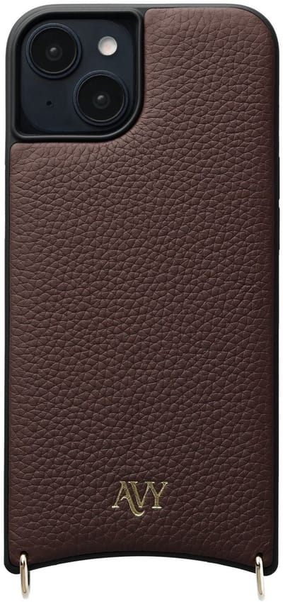 AVY Leren Hoesje | Geschikt voor Apple iPhone 14 / 13 | Compatibel met MagSafe | Leather Case | Back Cover | Haakjes voor koord | Chocolate